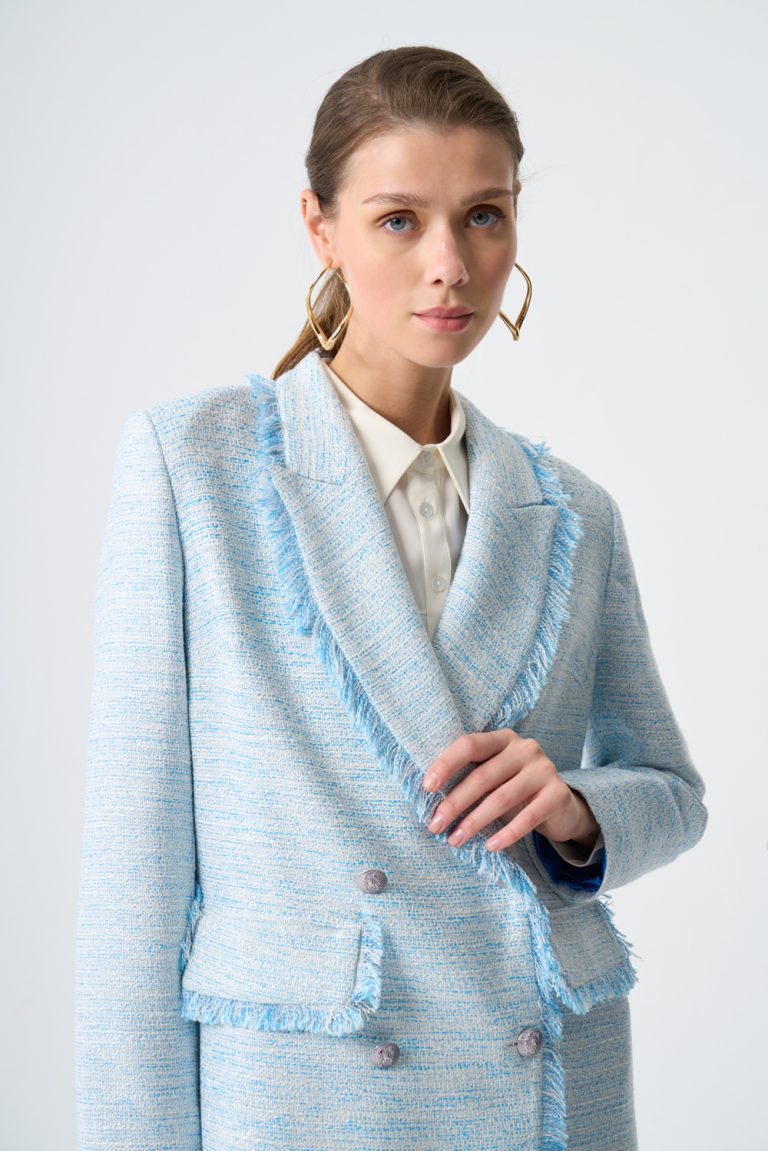 Mizalle Püskül Yakalı Mavi Tüvit Ceket - Mizalle