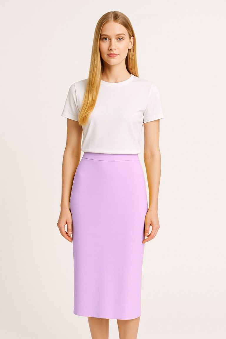 Mizalle Lila Rayon Triko Midi Kalem Etek - Mizalle