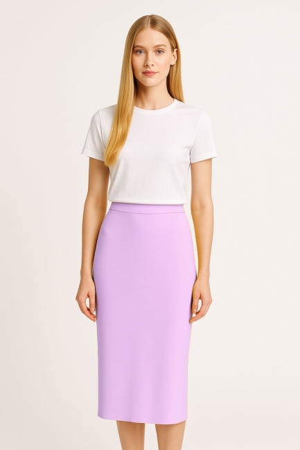 Mizalle - Mizalle Lila Rayon Triko Midi Kalem Etek Mizalle - Mizalle Lila Rayon Triko Midi Kalem Etek