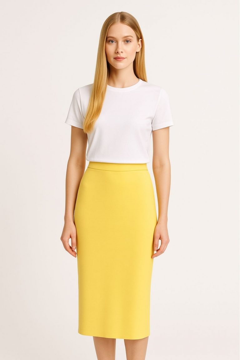 Mizalle Sarı Rayon Triko Midi Kalem Etek - Mizalle