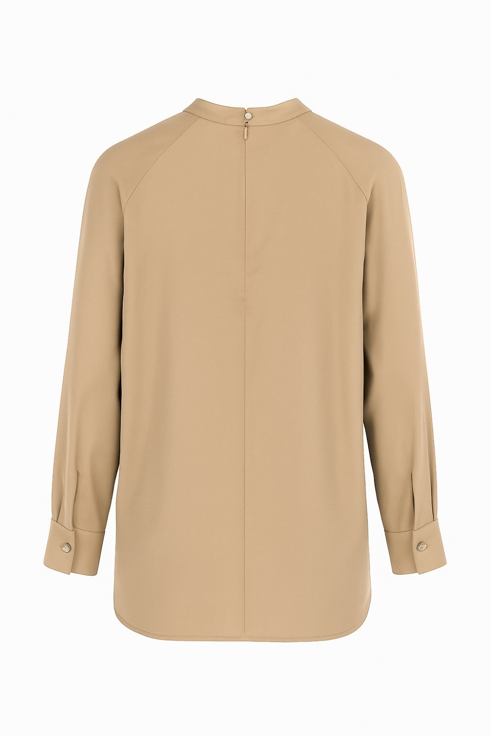 Mizalle Reglan Kollu Oversize Uzun Saten Yüksek Yaka Bej Rengi Bluz