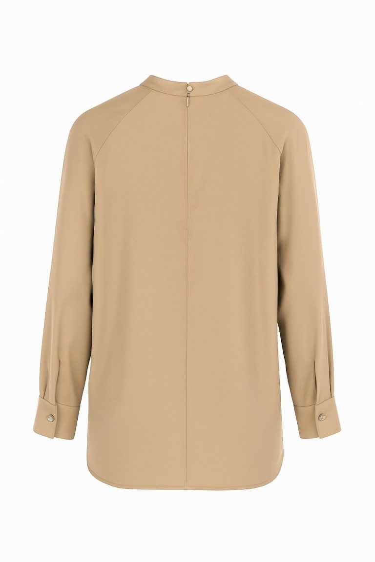 Mizalle Reglan Kollu Oversize Uzun Saten Yüksek Yaka Bej Rengi Bluz - Mizalle