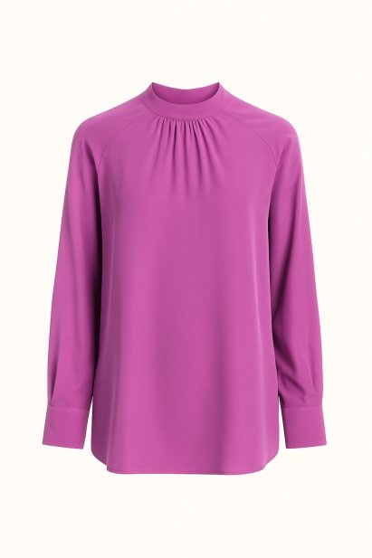 Mizalle Reglan Kollu Oversize Uzun Saten Yüksek Yaka Fuşya Bluz - Mizalle