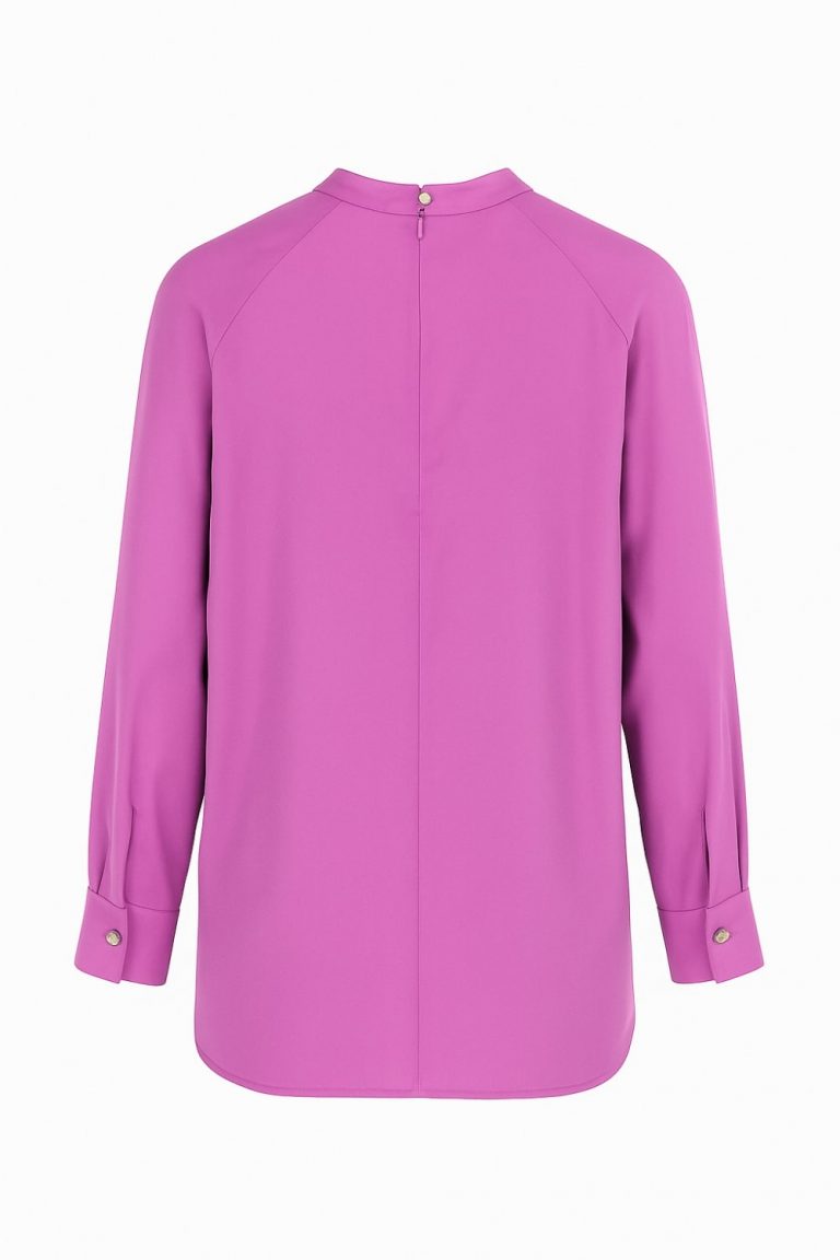 Mizalle Reglan Kollu Oversize Uzun Saten Yüksek Yaka Fuşya Bluz - Mizalle