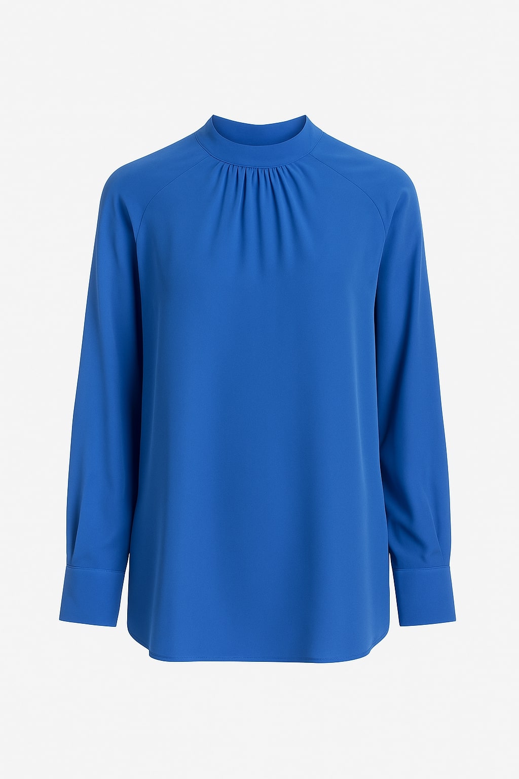 Mizalle - Mizalle Reglan Kollu Oversize Uzun Saten Yüksek Yaka Saks Mavisi Bluz