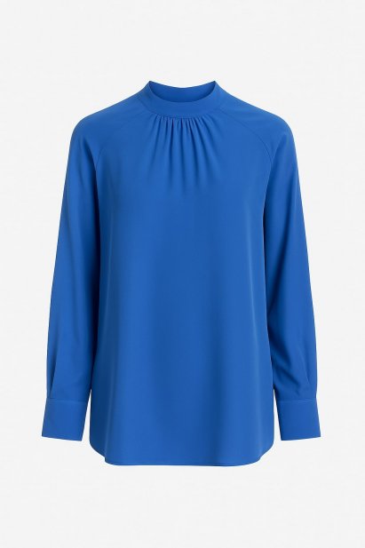 Mizalle Reglan Kollu Oversize Uzun Saten Yüksek Yaka Saks Mavisi Bluz - Mizalle