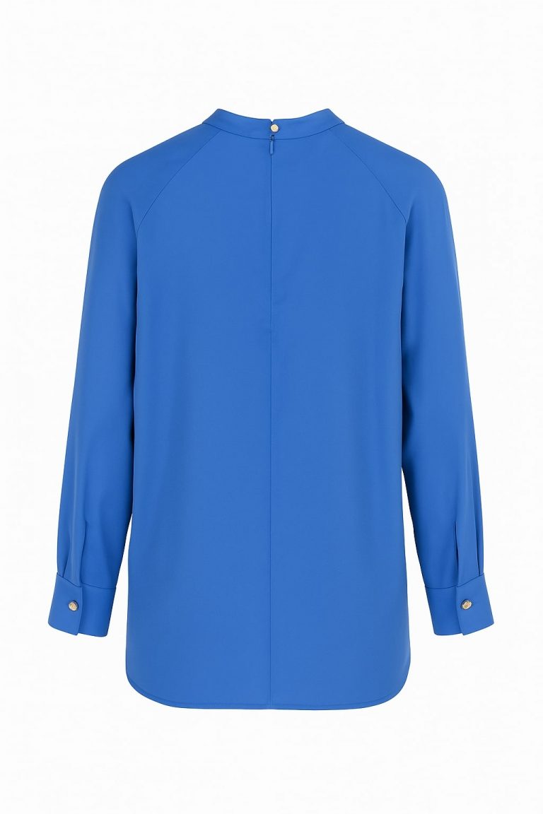 Mizalle Reglan Kollu Oversize Uzun Saten Yüksek Yaka Saks Mavisi Bluz - Mizalle