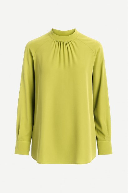 Mizalle Reglan Kollu Oversize Uzun Saten Yüksek Yaka Su Yeşili Bluz - Mizalle