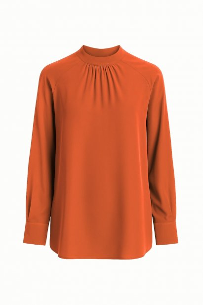 Mizalle Reglan Kollu Oversize Uzun Saten Yüksek Yaka Turuncu Bluz - Mizalle