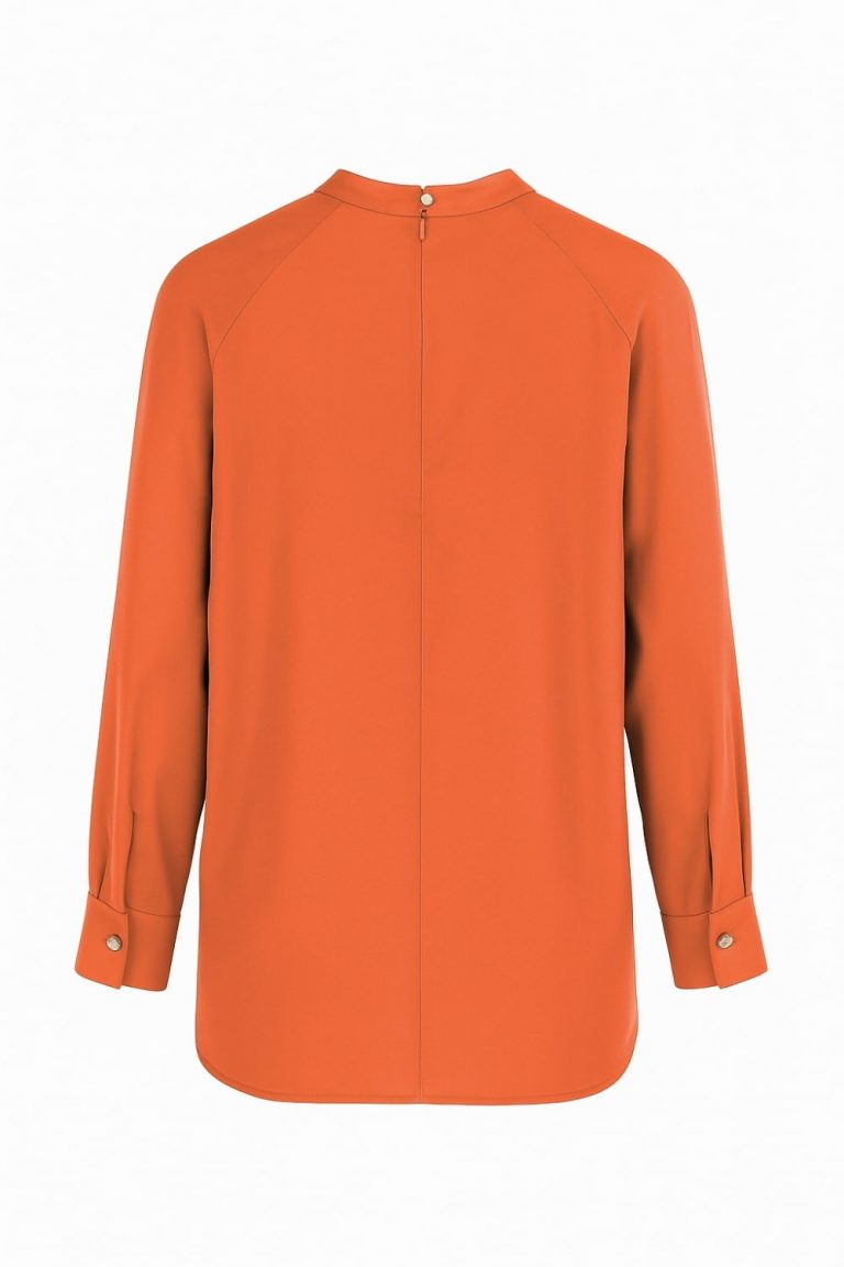 Mizalle Reglan Kollu Oversize Uzun Saten Yüksek Yaka Turuncu Bluz - Mizalle