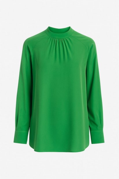 Mizalle Reglan Kollu Oversize Uzun Saten Yüksek Yaka Yeşil Bluz - Mizalle