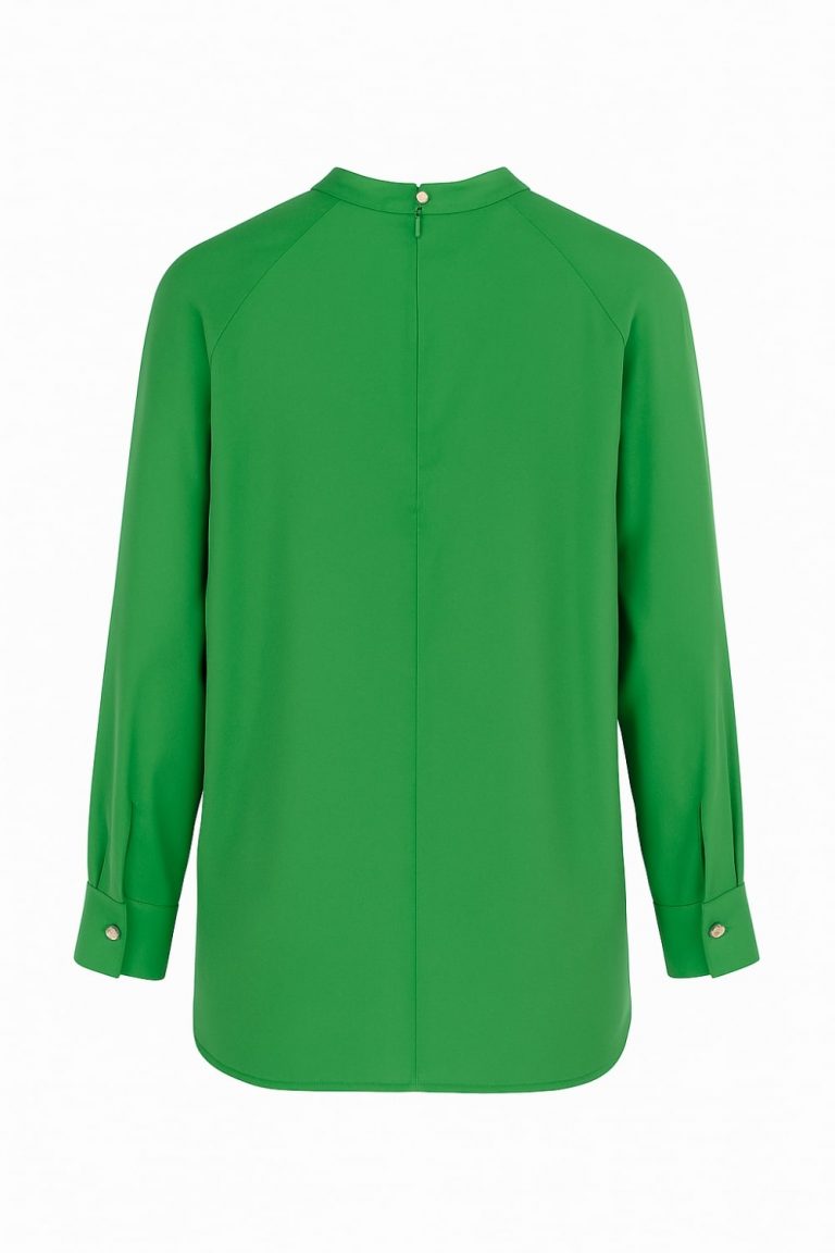 Mizalle Reglan Kollu Oversize Uzun Saten Yüksek Yaka Yeşil Bluz - Mizalle