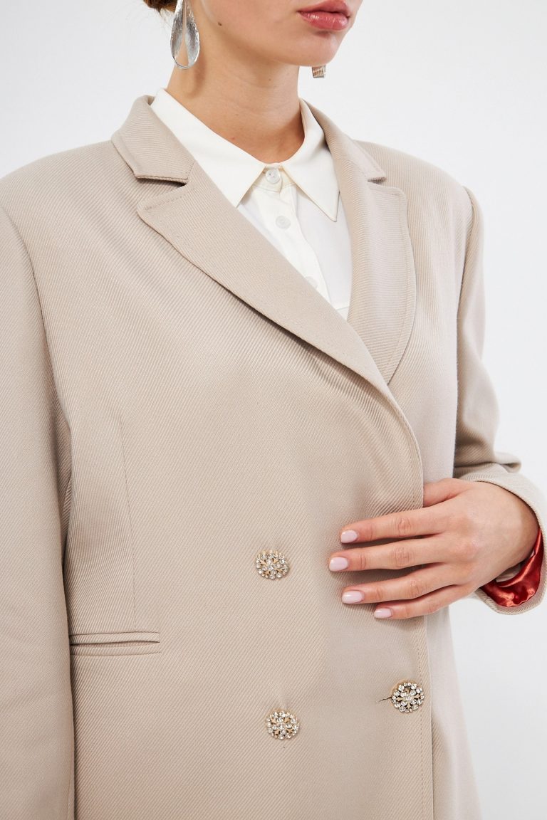 Mizalle Renkli Astarlı Bej Rengi Blazer Ceket - Mizalle