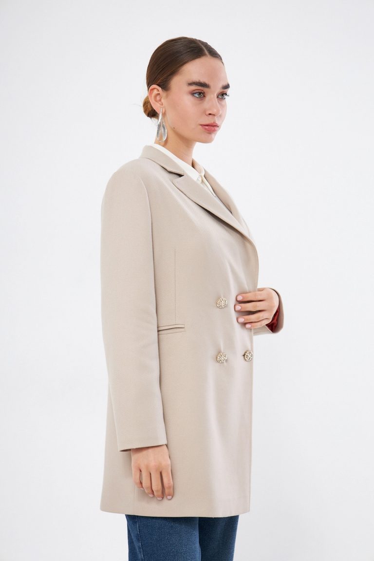 Mizalle Renkli Astarlı Bej Rengi Blazer Ceket - Mizalle