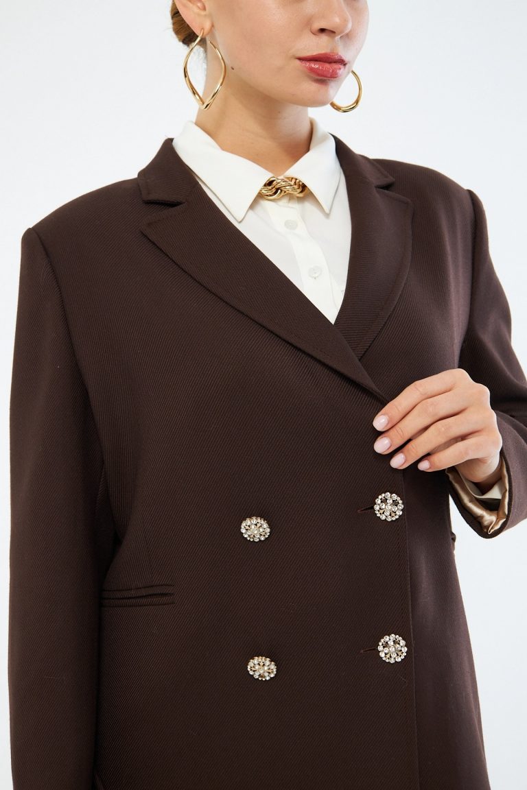 Mizalle Renkli Astarlı Kahverengi Blazer Ceket - Mizalle