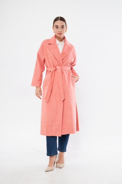 Mizalle Basic Erkek Yaka Turuncu Kaşe Kaban - Mizalle