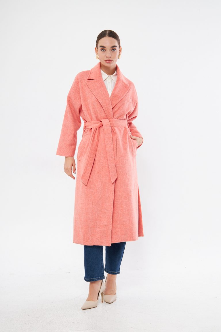 Mizalle Basic Erkek Yaka Turuncu Kaşe Kaban - Mizalle