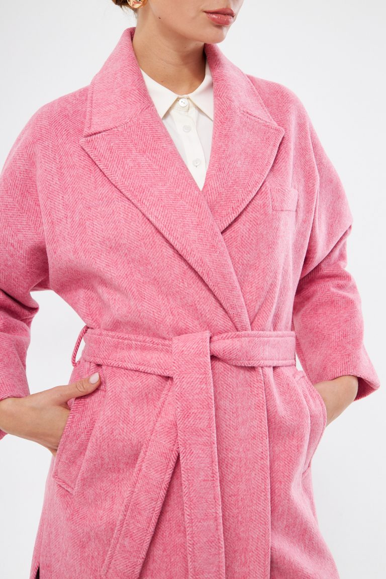 Mizalle Basic Erkek Yaka Pembe Kaşe Kaban - Mizalle