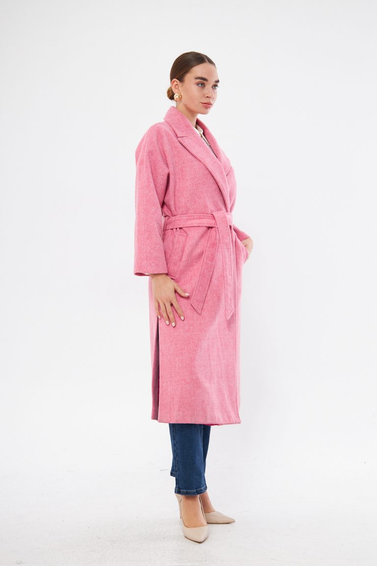 Mizalle Basic Erkek Yaka Pembe Kaşe Kaban - Mizalle