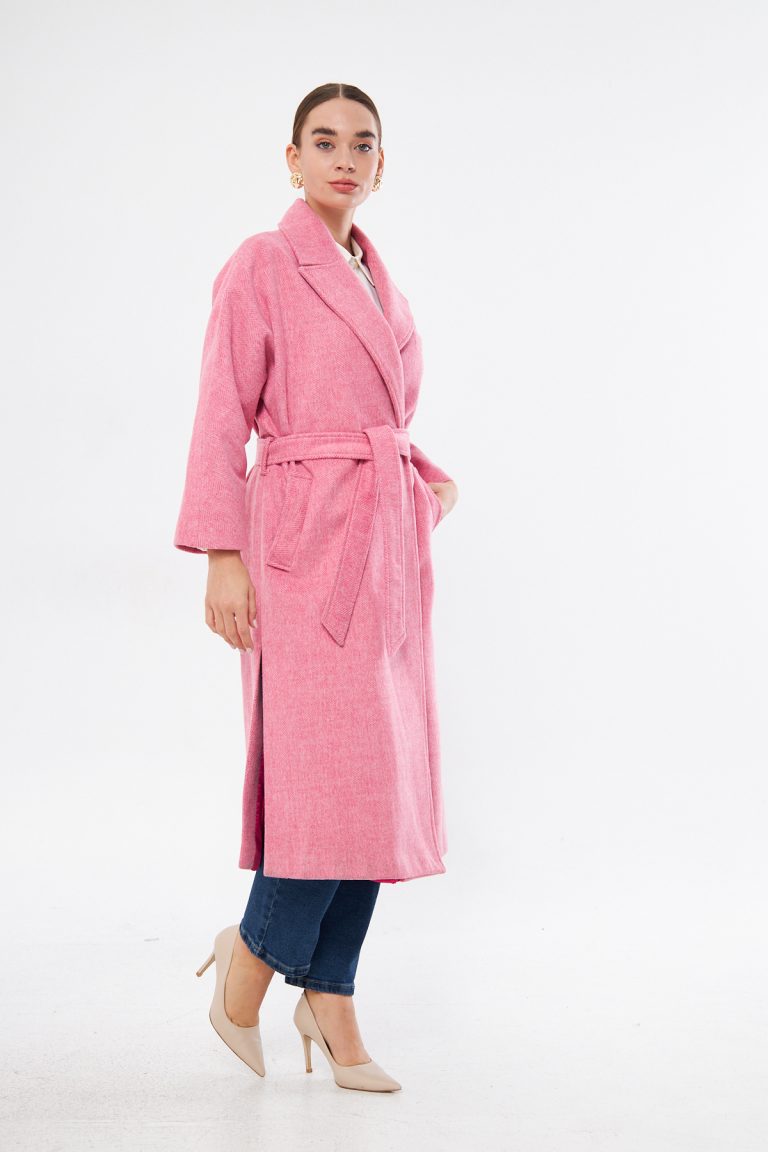 Mizalle Basic Erkek Yaka Pembe Kaşe Kaban - Mizalle