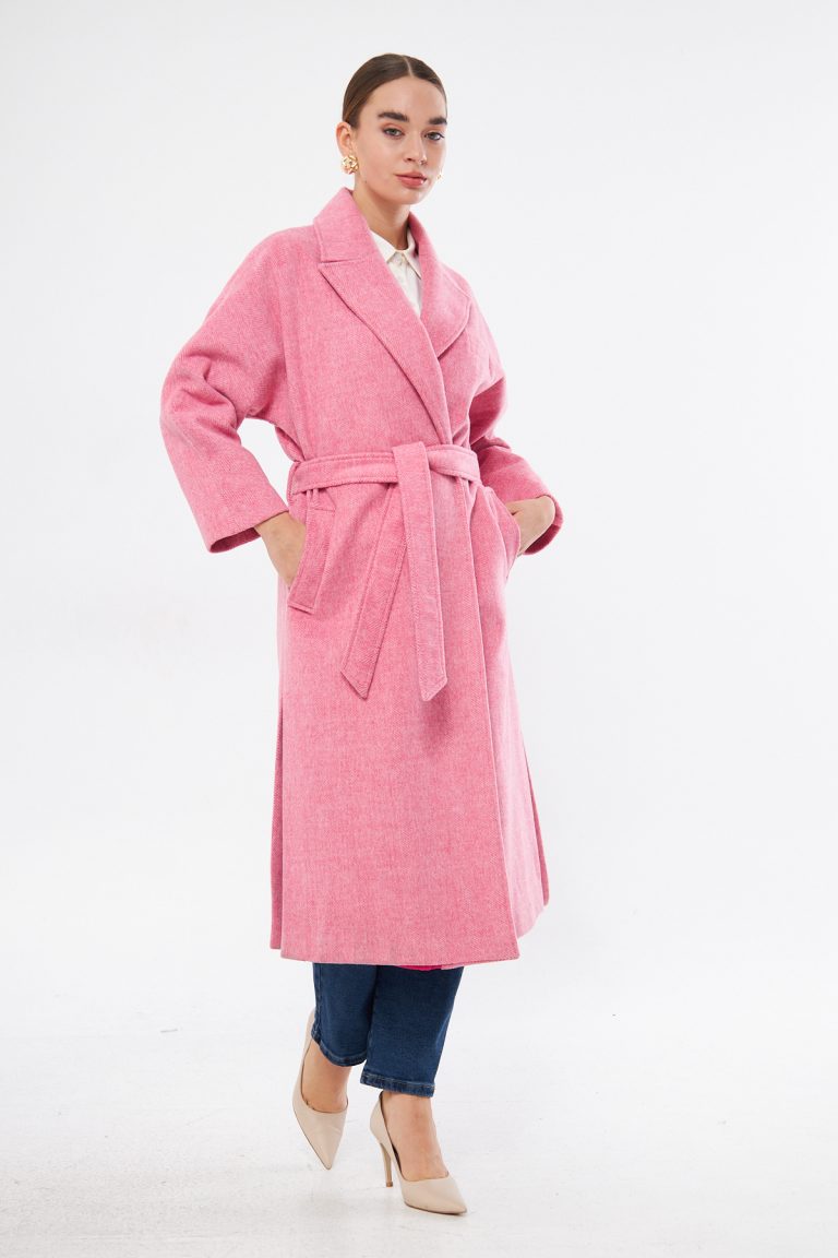 Mizalle Basic Erkek Yaka Pembe Kaşe Kaban - Mizalle