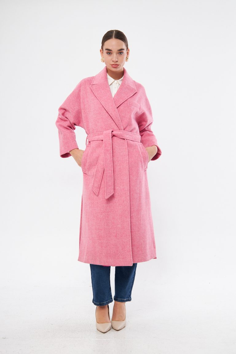 Mizalle Basic Erkek Yaka Pembe Kaşe Kaban - Mizalle