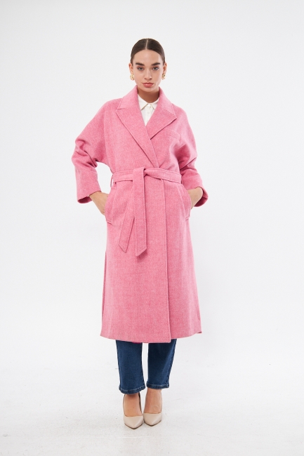 Mizalle - Mizalle Basic Erkek Yaka Pembe Kaşe Kaban Mizalle - Mizalle Basic Erkek Yaka Pembe Kaşe Kaban