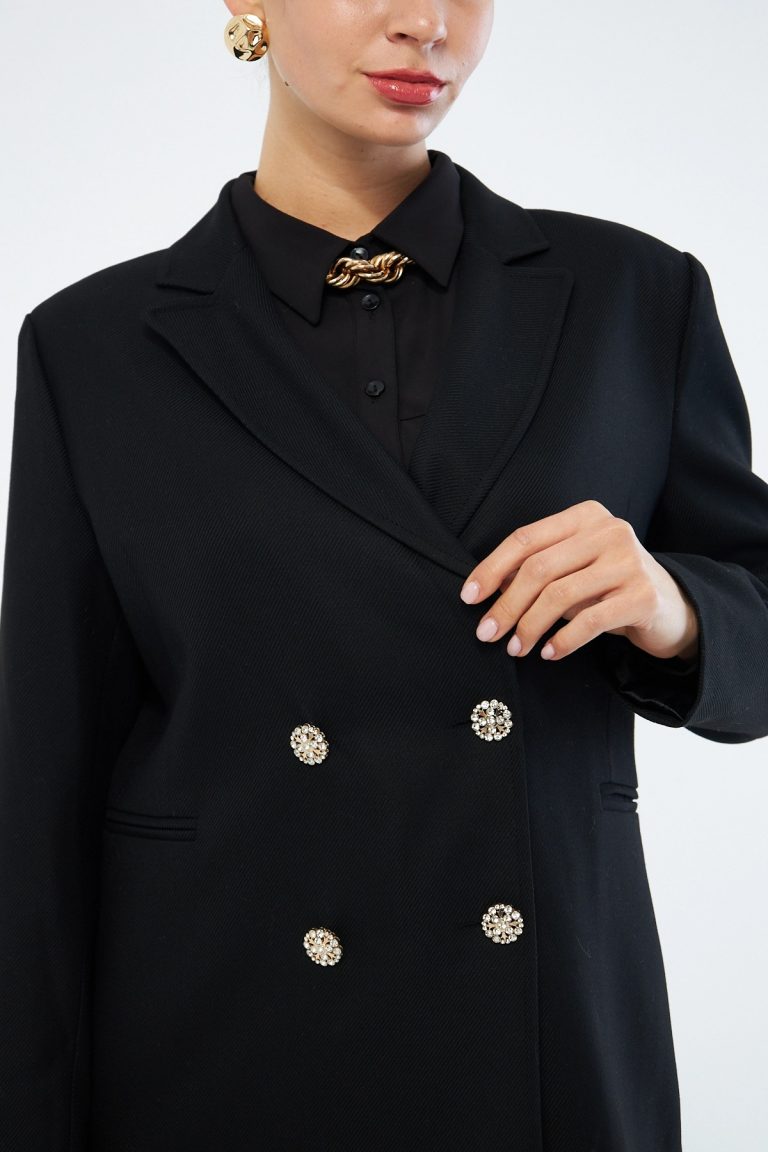 Mizalle Renkli Astarlı Siyah Blazer Ceket - Mizalle