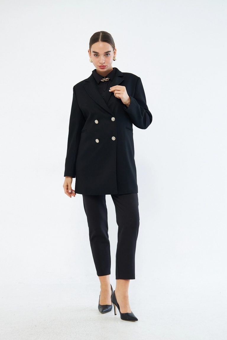 Mizalle Renkli Astarlı Siyah Blazer Ceket - Mizalle