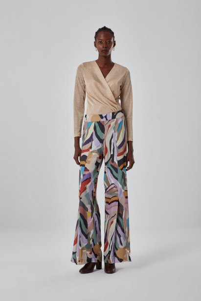 Mizalle Çok Renkli Geniş Paçalı Zebra Desenli Pantolon - Mizalle