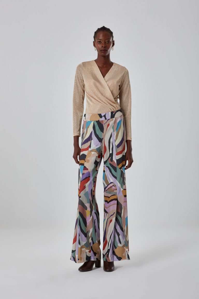 Mizalle Çok Renkli Geniş Paçalı Zebra Desenli Pantolon - Mizalle