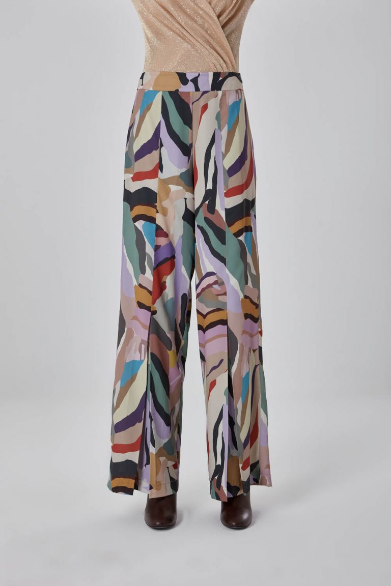 Mizalle Çok Renkli Geniş Paçalı Zebra Desenli Pantolon - Mizalle