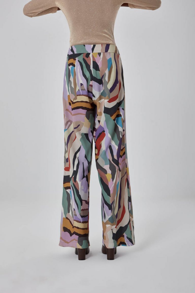 Mizalle Çok Renkli Geniş Paçalı Zebra Desenli Pantolon - Mizalle