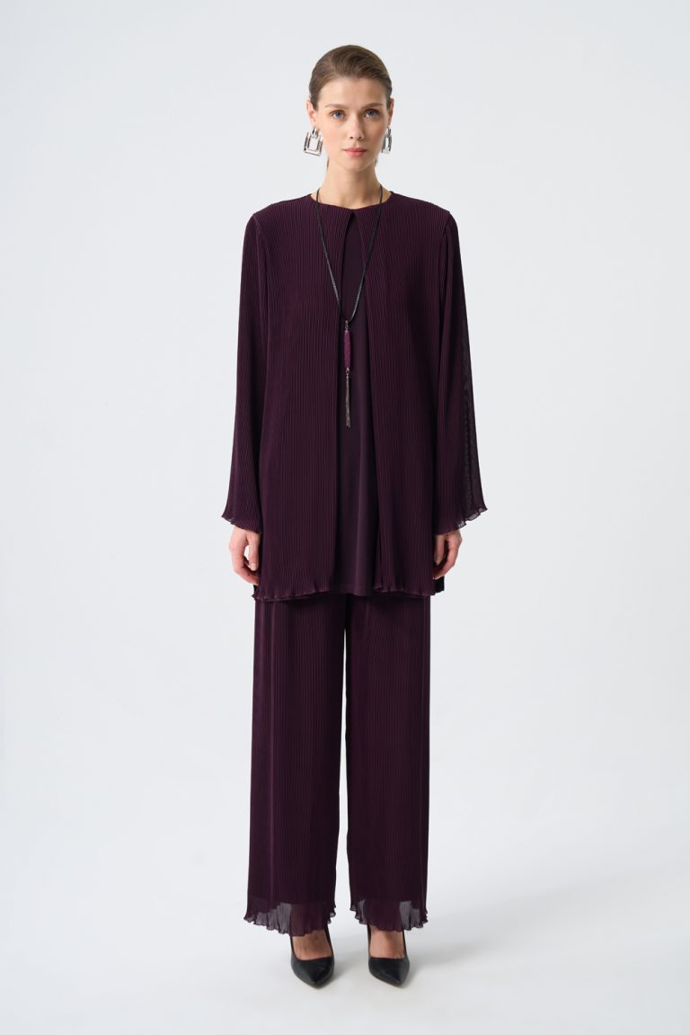 Mizalle Şifon İnce Piliseli Mürdüm Tunik - Mizalle