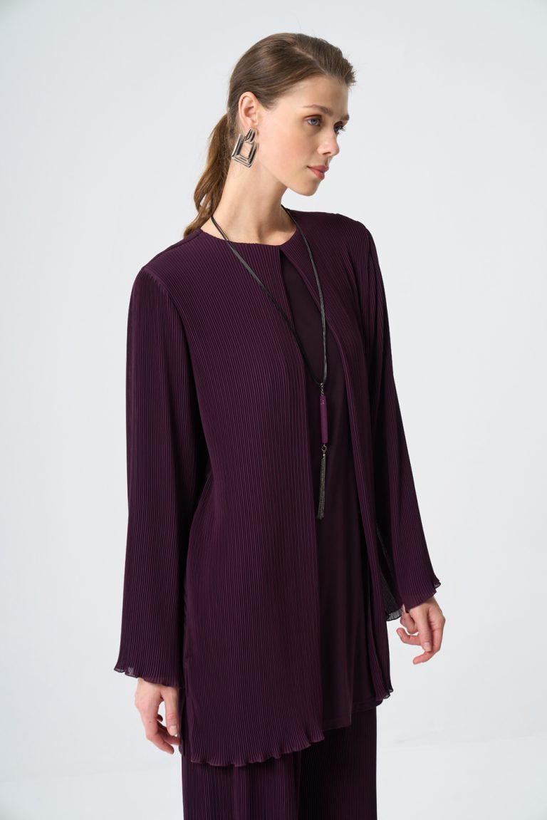 Mizalle Şifon İnce Piliseli Mürdüm Tunik - Mizalle