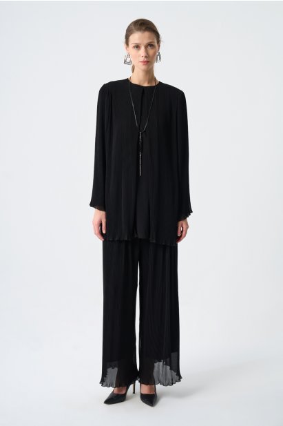 Mizalle Şifon İnce Piliseli Siyah Tunik - Mizalle