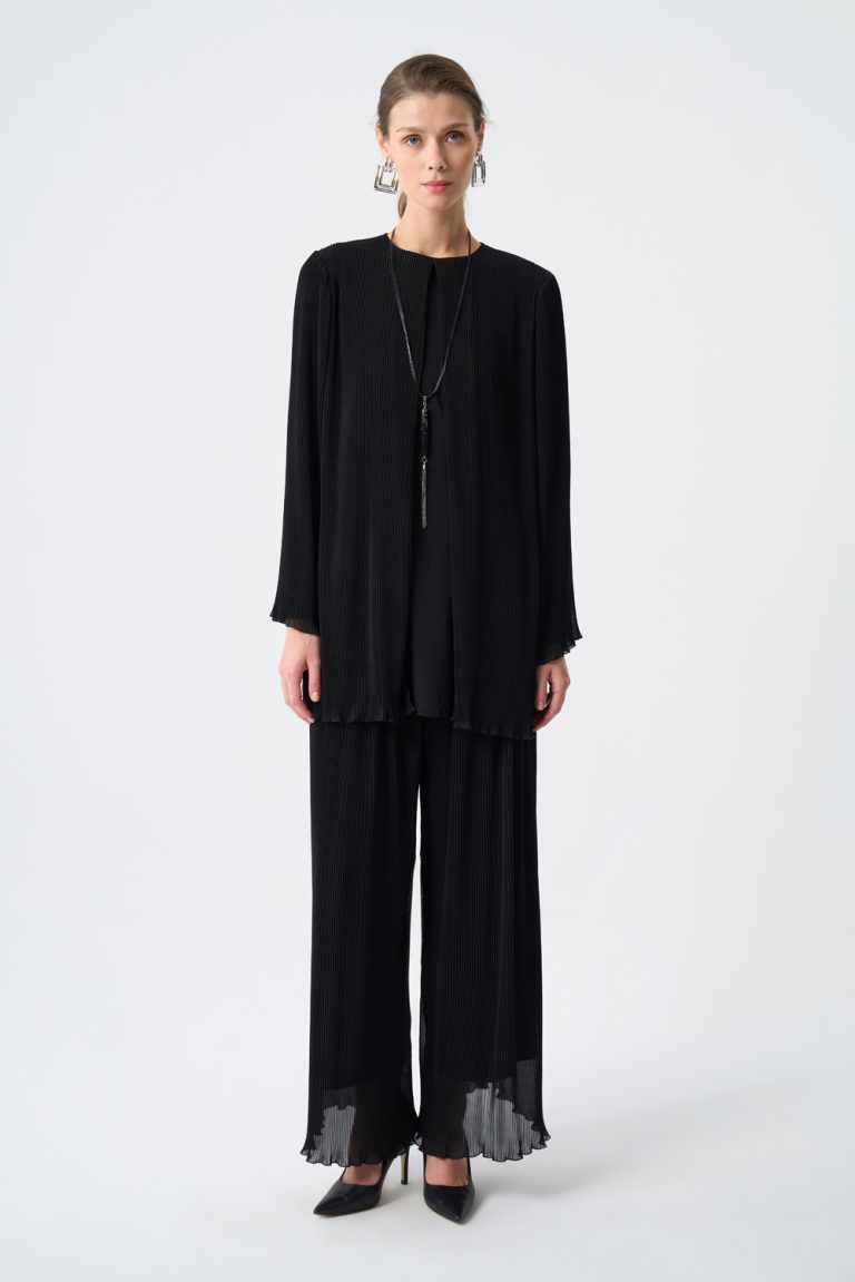 Mizalle Şifon İnce Piliseli Siyah Tunik - Mizalle
