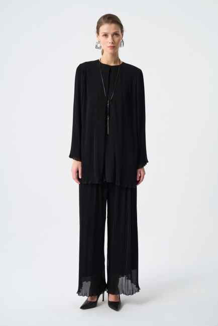 Mizalle - Mizalle Şifon İnce Piliseli Siyah Tunik