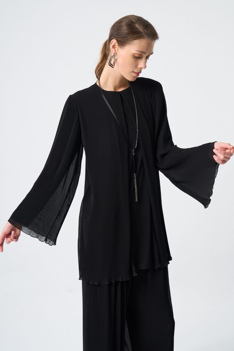 Mizalle Şifon İnce Piliseli Siyah Tunik - Mizalle