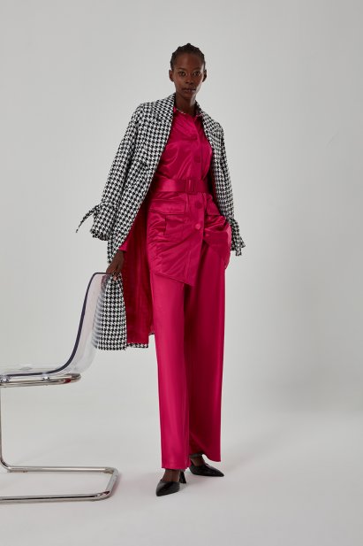 Mizalle Saten Dökümlü Fuşya Pantolon - Mizalle