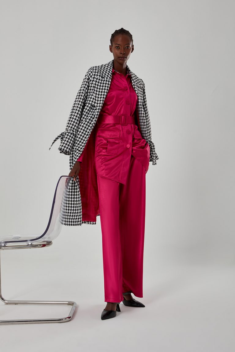 Mizalle Saten Dökümlü Fuşya Pantolon - Mizalle