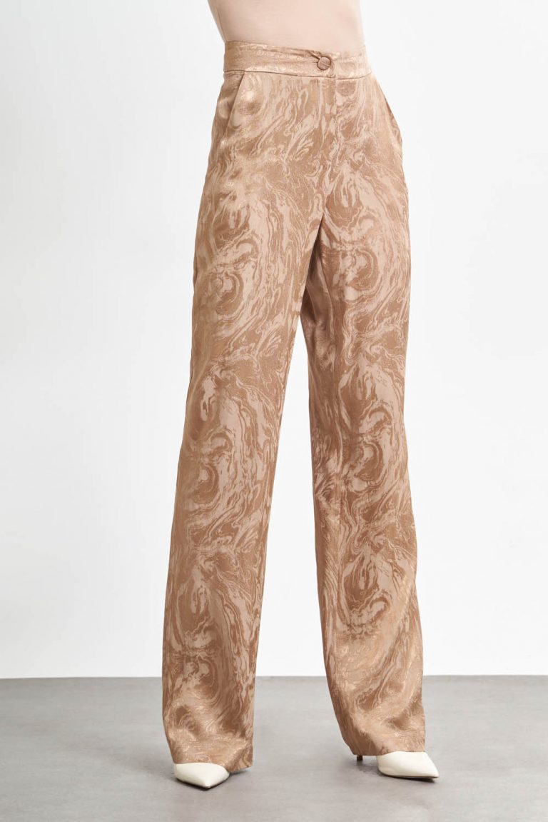 Mizalle Siyah Bej Rengi Geniş Paçalı Şık Pantolon - Mizalle