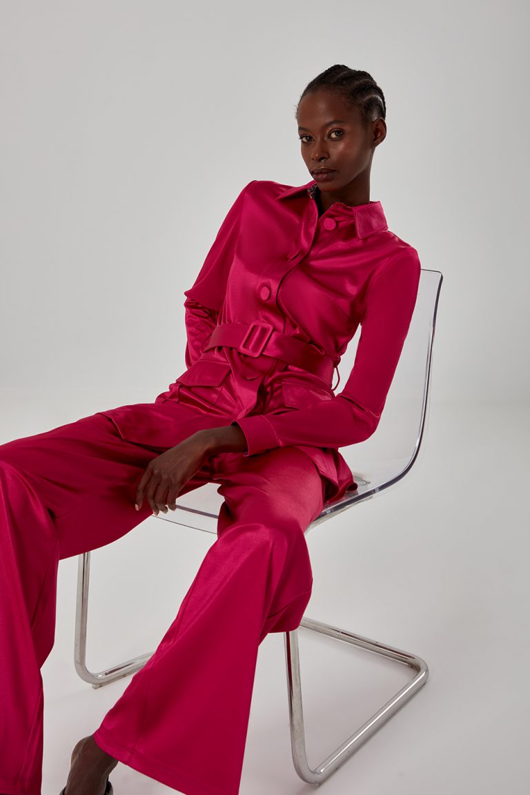 Mizalle Cepli ve Kemerli Fuşya Saten Tunik - Mizalle