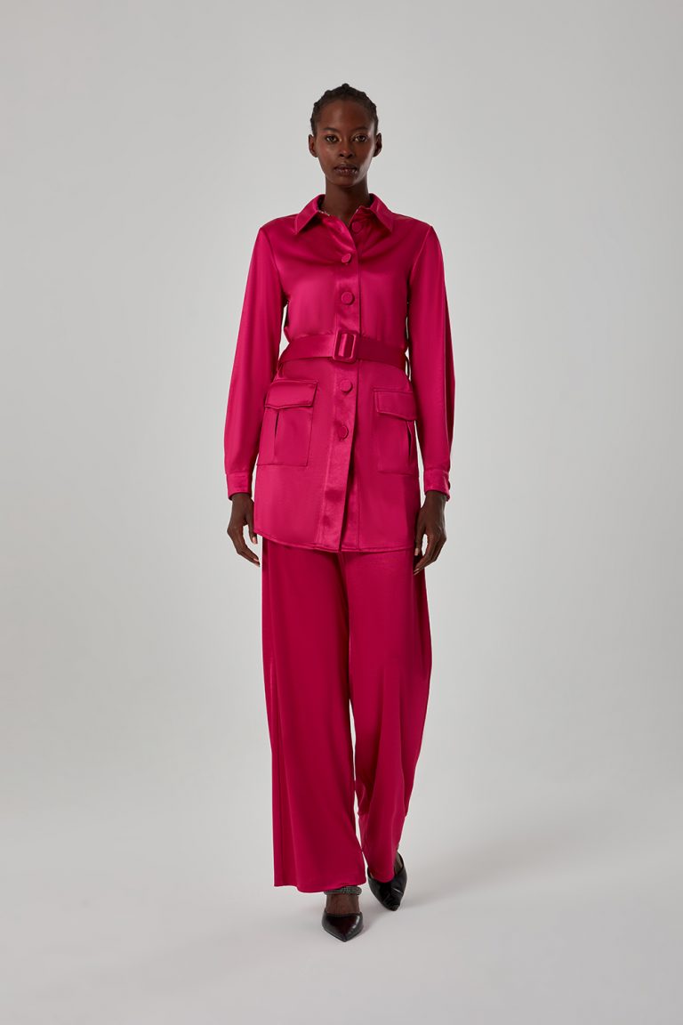 Mizalle Cepli ve Kemerli Fuşya Saten Tunik - Mizalle