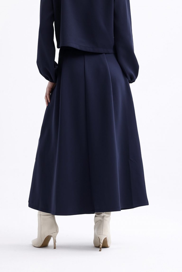 Mizalle Lacivert Volanlı Uzun Scuba Etek - Mizalle