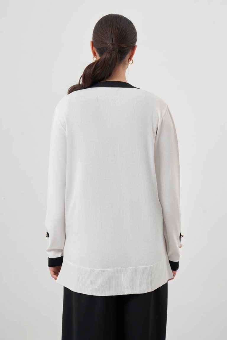 Mizalle Siyah renk Bloklu Cepli Ekru Rayon Uzun Hırka - Mizalle