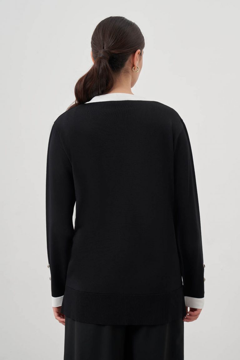 Mizalle Ekru renk Bloklu Cepli Siyah Rayon Uzun Hırka - Mizalle