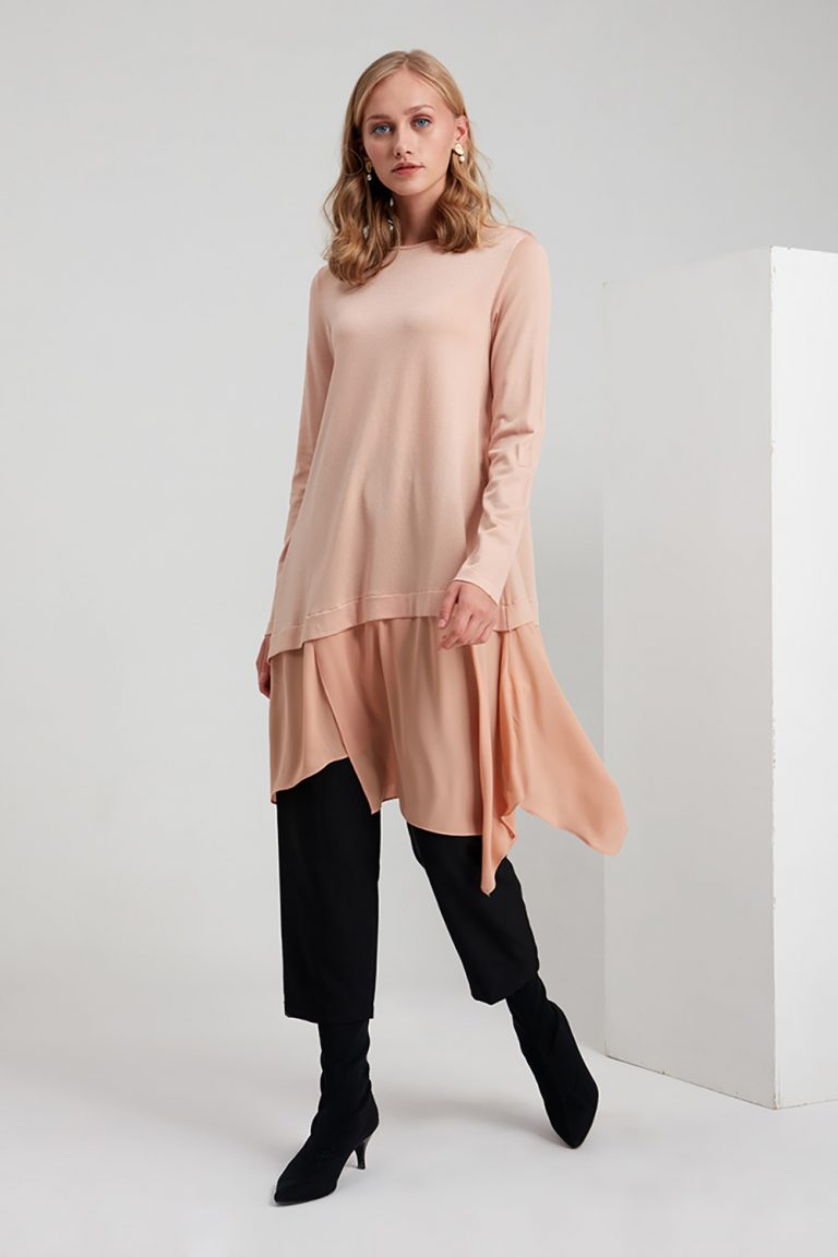 Şifon Garnili Rayon Bej Tunik - Mizalle