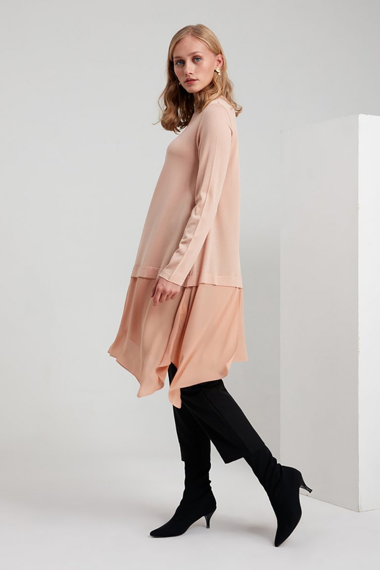 Şifon Garnili Rayon Bej Tunik - Mizalle