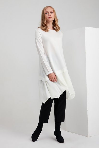 Şifon Garnili Rayon Ekru Tunik - Mizalle